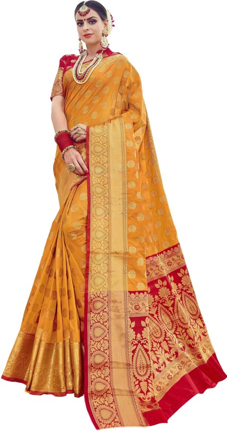 Woven, Embellished Banarasi Silk Blend ...
